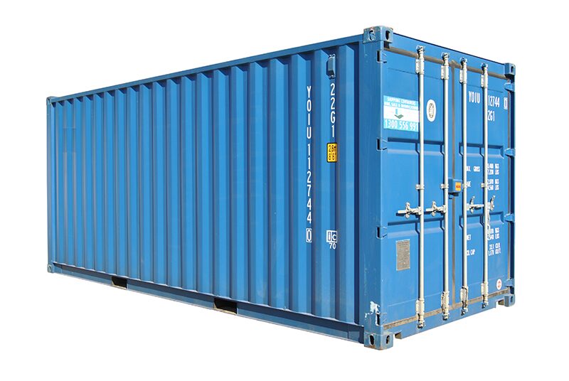 A blue shipping container