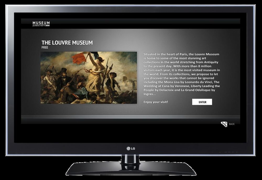 A smart TV showing a museum website