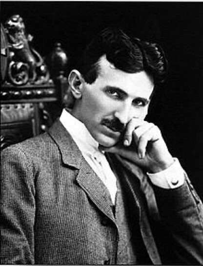 Nikola Tesla, portrait with hand on chin