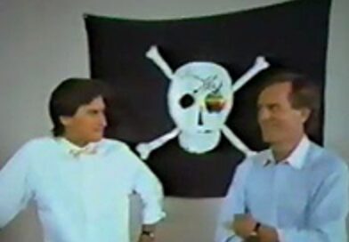 Alan Kay and colleagues at Xerox PARC in front of a pirate flag